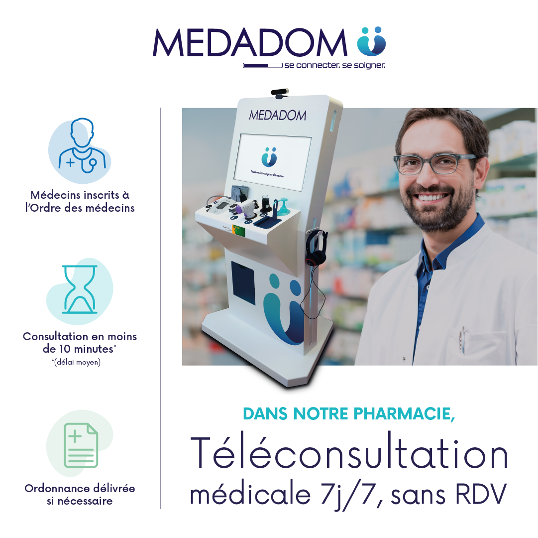 Photographie de la borne de téléconsultation Medadom